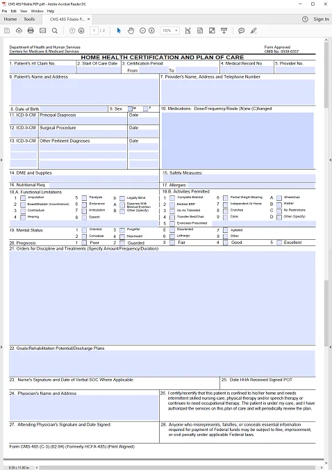 CMS-485 form output preview