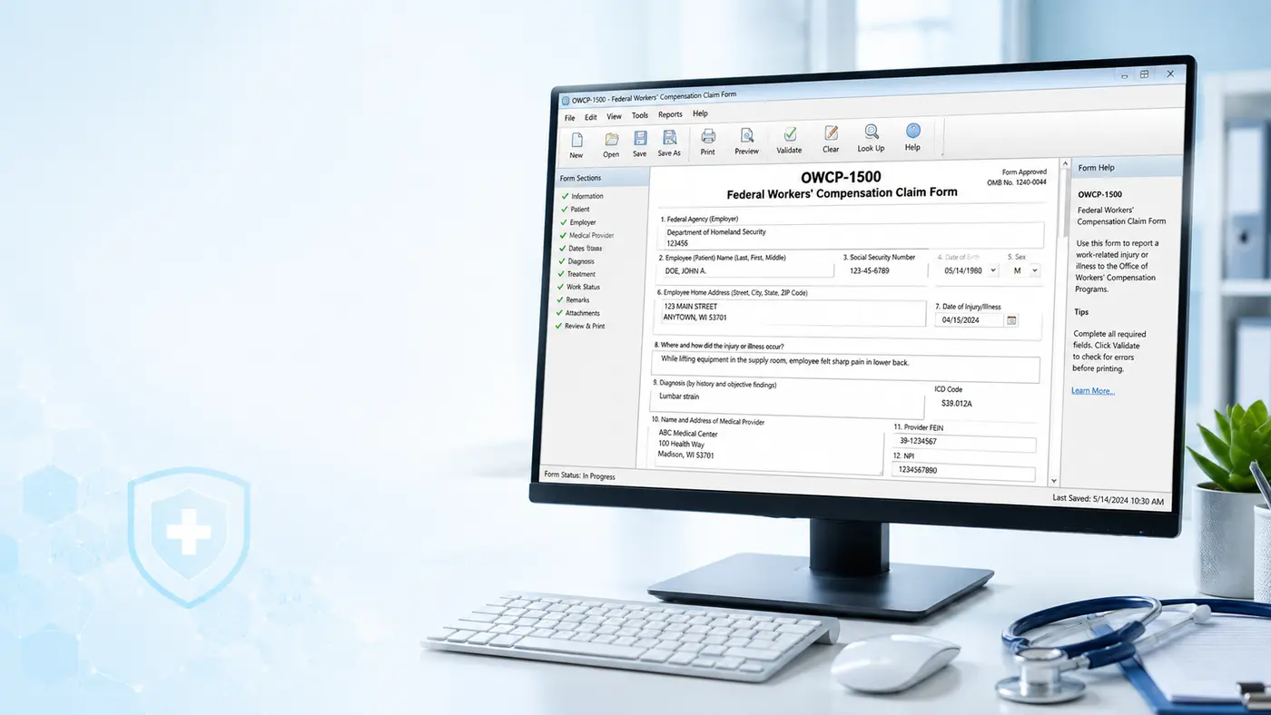 OWCP-1500 software screen on a desktop monitor