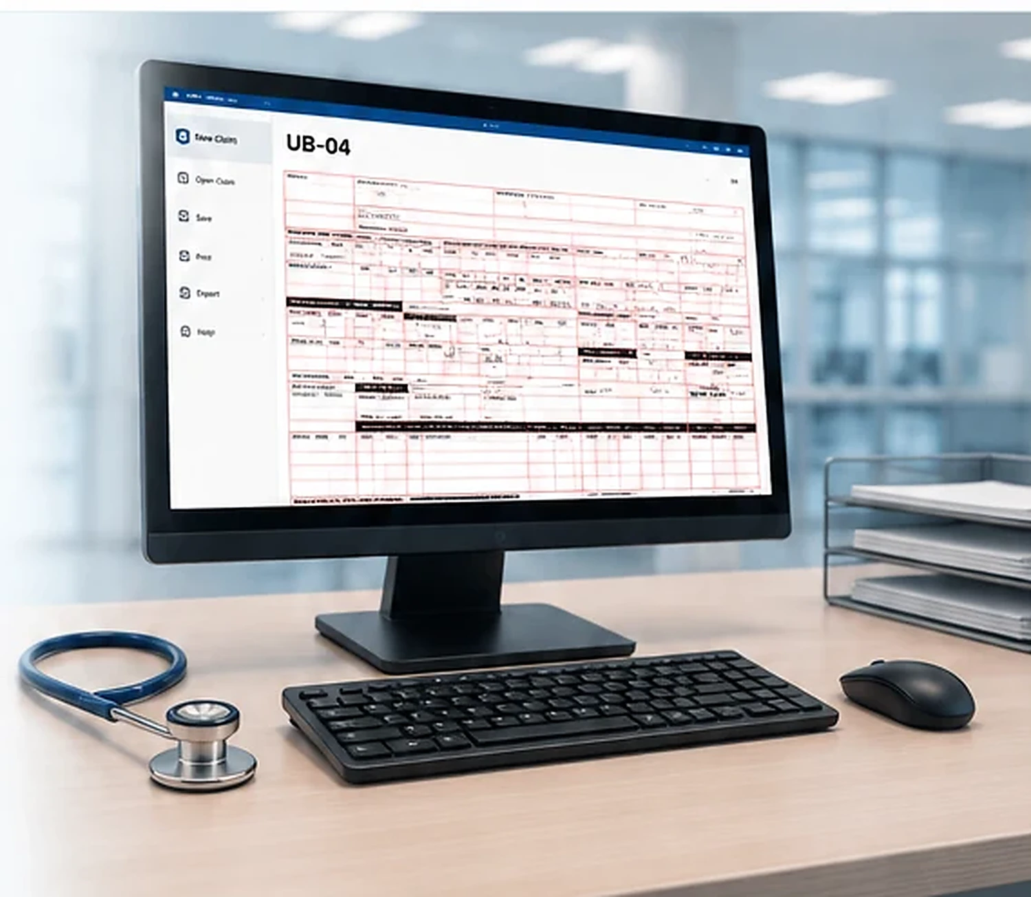 UB-04 Form Software screen with institutional claim fields
