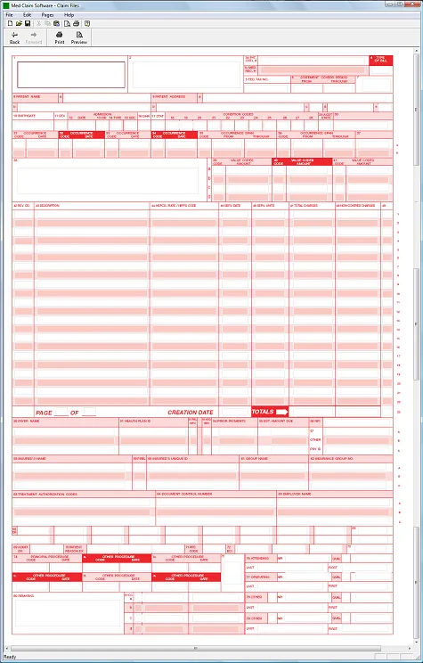 Actual UB-04 software screen